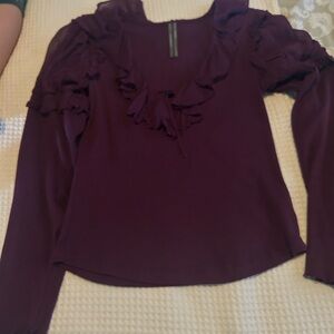 Anthropologie Deep Purple Ruffle Blouse